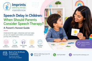 Speech therapist working with late-talking toddler in Don Mills Toronto clinic during language delay therapy session